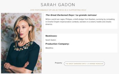 Sarah Gadon nominated for Canadian Screen Award- Best Actress in a Supporting Role